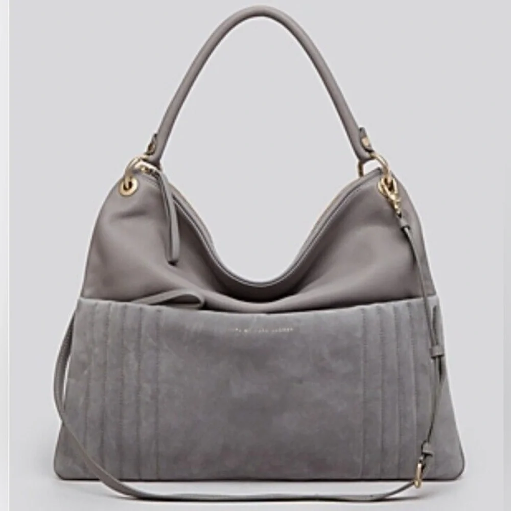 MARC by MARC JACOBS Tread Lightly Grey Leather Suede Crossbody Shoulder Hobo Bag